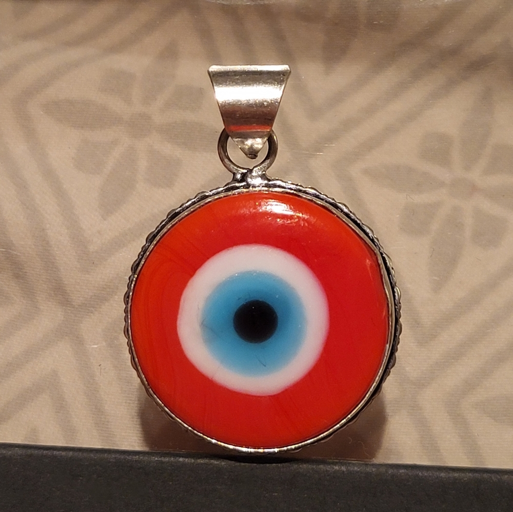 Red Glass, Silver-Plated Pendant